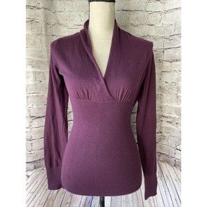 Express Y2K Ribbed Surplice Faux Wrap V Neck Sweater Cashmere Blend Burgundy M